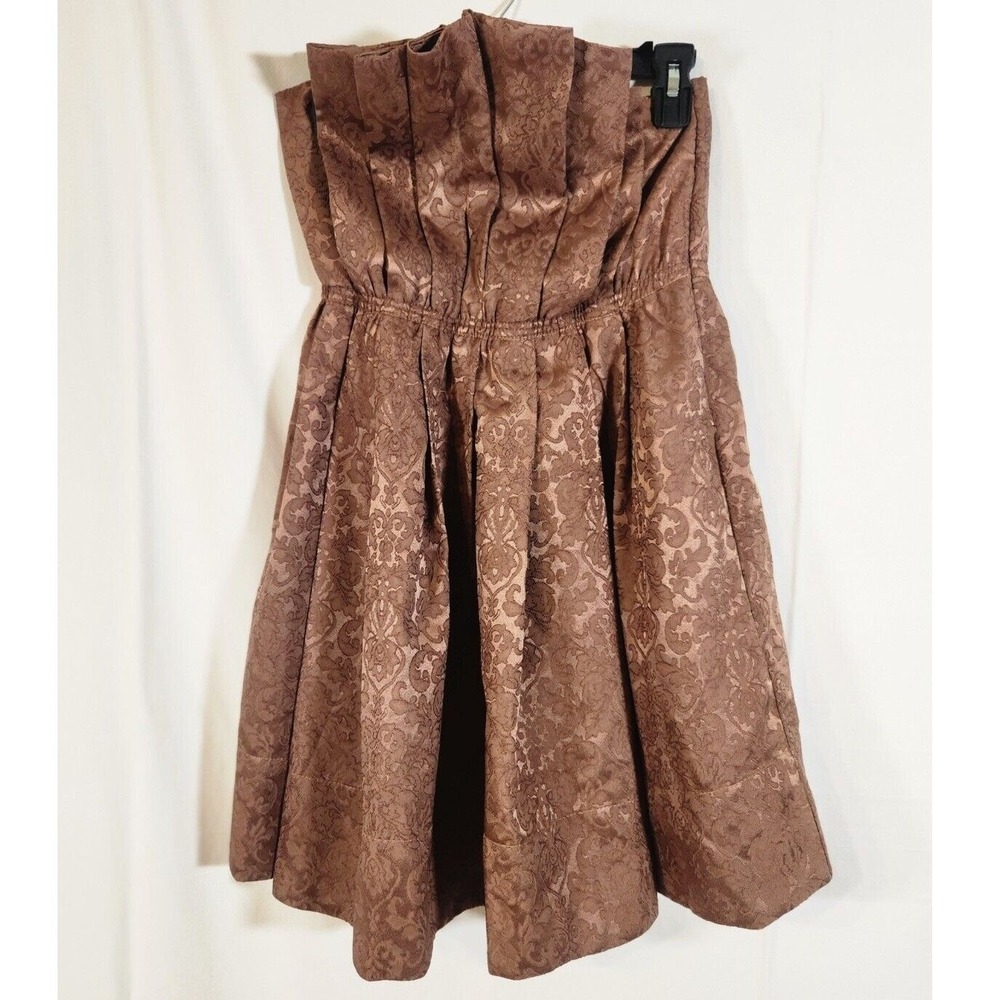 NEW Mustard Seed $74 Small Bronze Jacquard Strapless Stretch Mini Cocktail Dress